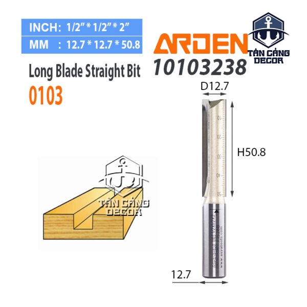 Mũi Router Arden Móc Rãnh 12.7 x 50.8 mm Cốt 12.7 mm Arden 0103