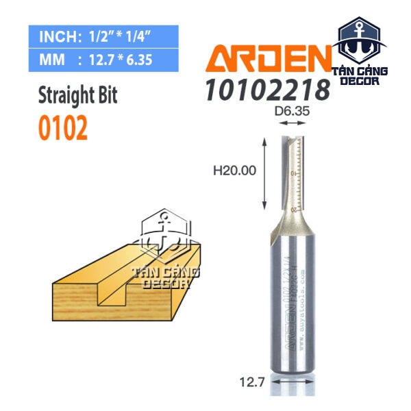 Mũi Router Arden Móc Rãnh 20 x 6.35mm Cốt 12.7 mm Arden 0102