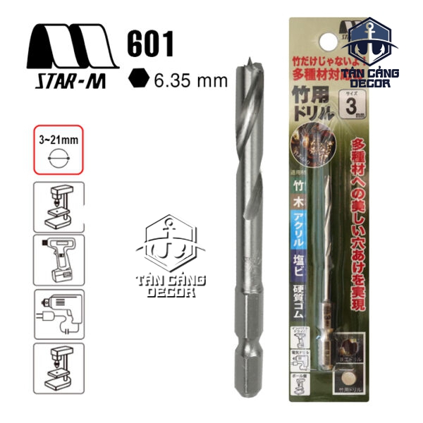 Mũi Khoan Gỗ Star M 601 Chuyên Khoan Tre Nứa Chuôi Dài Lục Giác ( Nhiều Kích Thước Từ 3 - 21 mm )