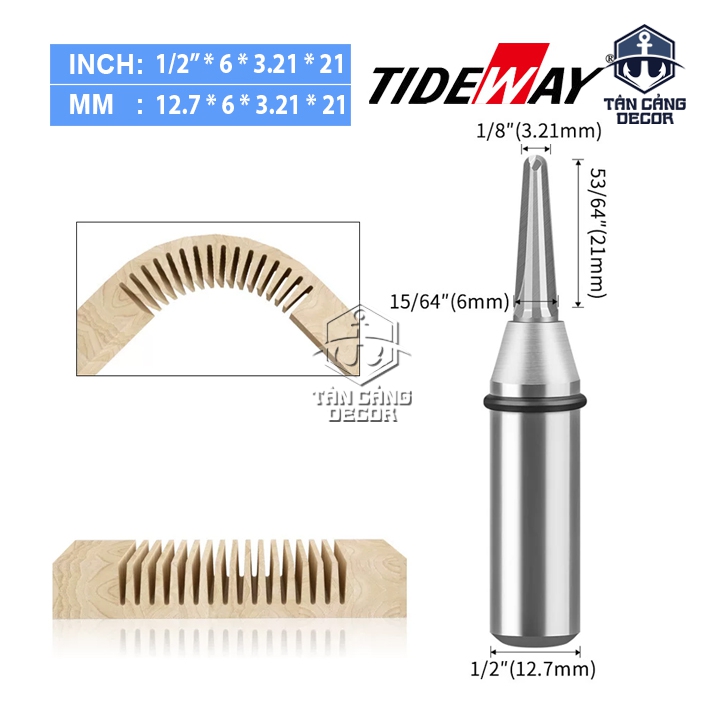 Mũi Router Tideway TCT Bo Tròn 3.21 x 6 x 21 Cốt 12.7mm
