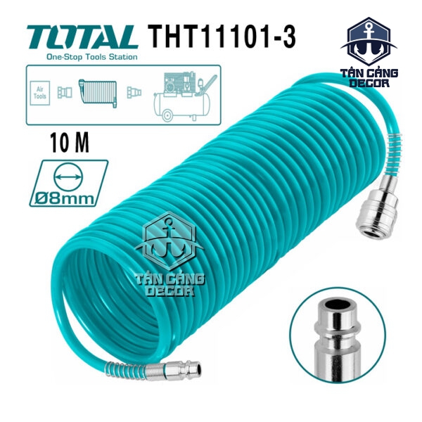Dây Hơi PU Xoắn 10m Total THT11101-3 – Phi 8mm, Đầu Nối Nhanh EURO, Áp Suất 12 Bar
