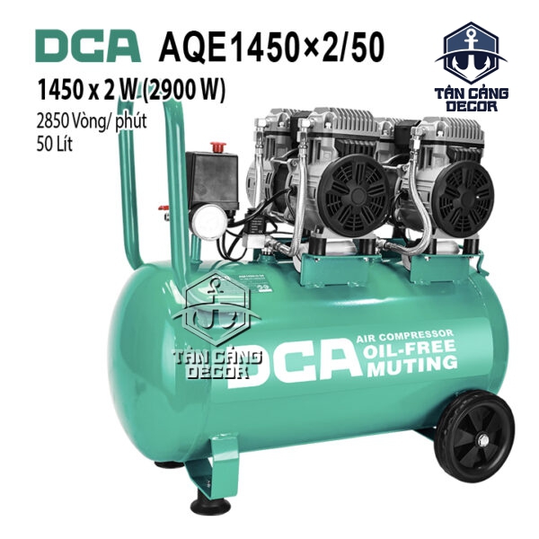 Máy Nén Khí Không Dầu 50L DCA AQE1450×2/50 – 2900W, 8 Bar, 174 Lít/Phút
