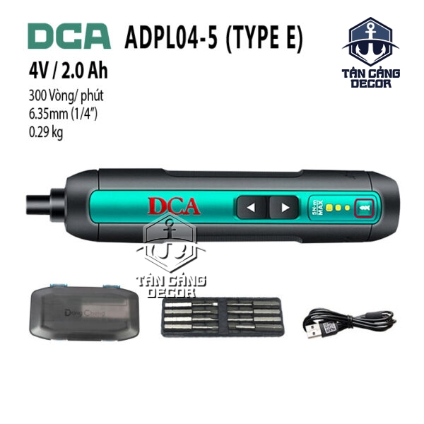 Máy Vặn Vít Dùng Pin 4V DCA ADPL04-5 (Type E) – 5Nm, Pin 2.0Ah, Đầu Lục Giác 6.35mm