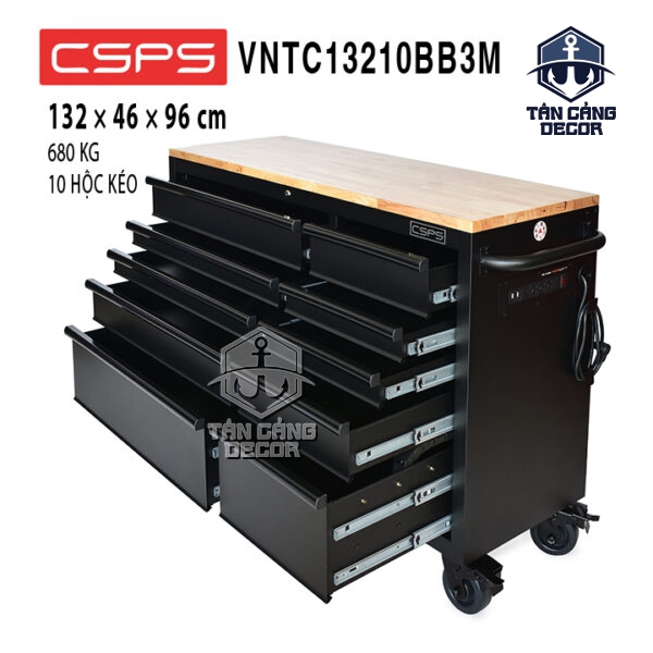 Tủ Dụng Cụ 132cm 10 Hộc Kéo CSPS VNTC13210BB3M – Tải Trọng 680kg, Có Ổ Cắm Điện