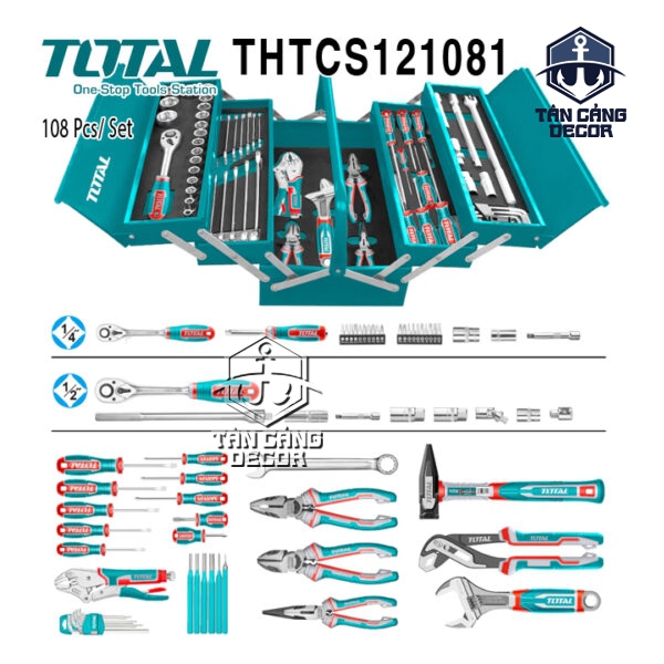 Bộ Đồ Nghề 108 Chi Tiết TOTAL THTCS121081 – Tủ Thép 3 Ngăn Kéo, Bộ Dụng Cụ Sửa Chữa Đa Năng