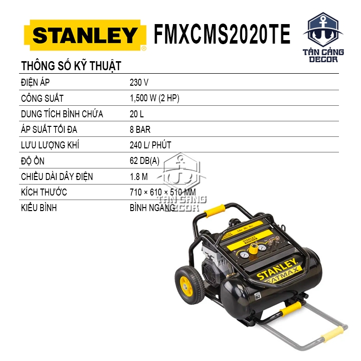 Máy Nén Khí Không Dầu 20L Stanley Fatmax FMXCMS2020TE – 1500W (2HP), 8 Bar, 240L/Phút - Ảnh 3