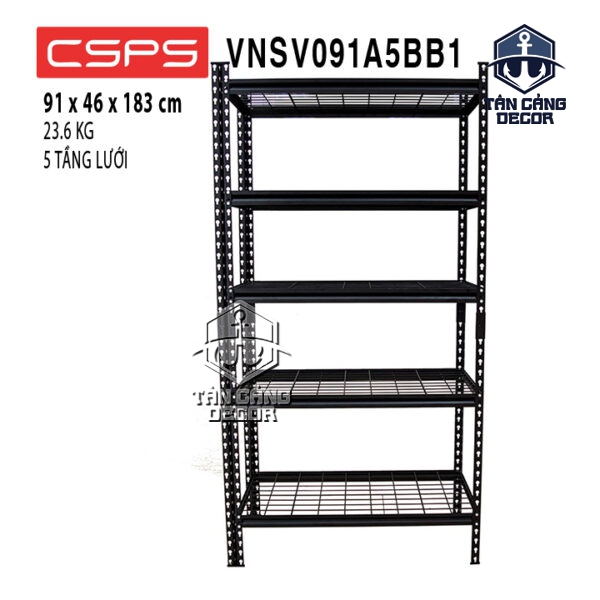 Kệ Thép 5 Tầng Ngăn Lưới 91cm CSPS VNSV091A5BB1 – Tải Trọng 2.250kg, Sơn Tĩnh Điện