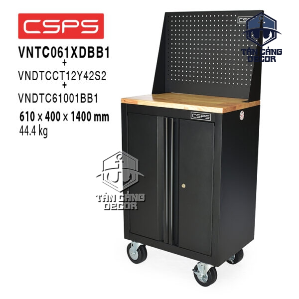 Tủ Dụng Cụ 61cm CSPS VNTC061XDBB1 + VNDTCCT12Y42S2 + VNCN061XD11 + VNDTC61061PBBB1 - Ván Gỗ Cao Su, Vách Lưới, 4 Bánh Xe