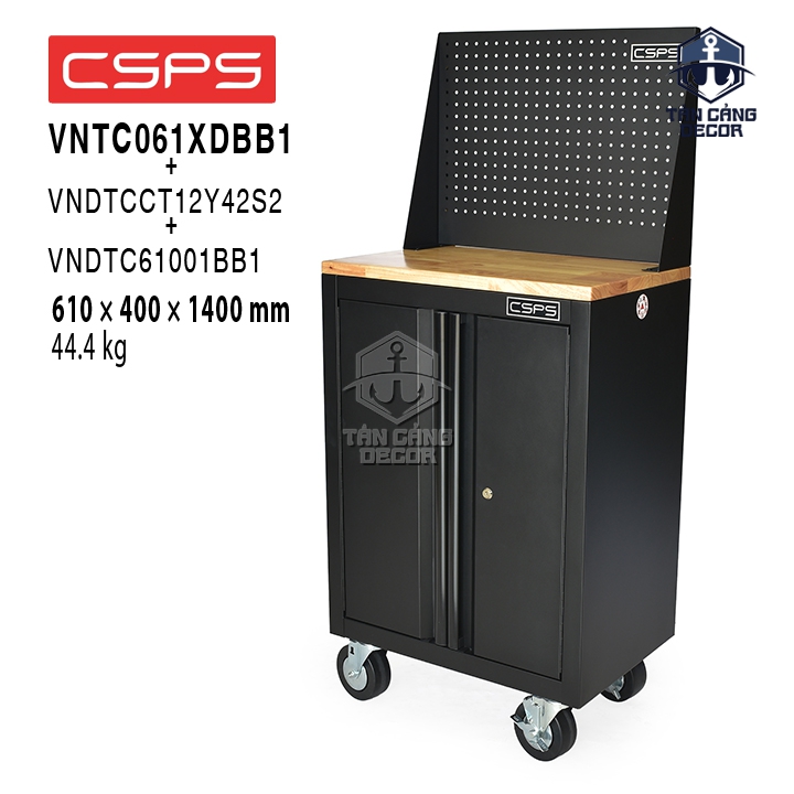 Tủ Dụng Cụ 61cm CSPS VNTC061XDBB1 + VNDTCCT12Y42S2 + VNDTC61001BB1 - Ván Gỗ Cao Su, Vách Lưới, 4 Bánh Xe