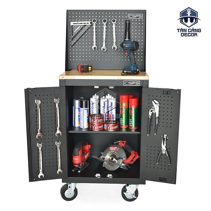 Tủ Dụng Cụ 61cm CSPS VNTC061XDBB1 + VNDTCCT12Y42S2 + VNDTC61001BB1 - Ván Gỗ Cao Su, Vách Lưới, 4 Bánh Xe - Ảnh 4