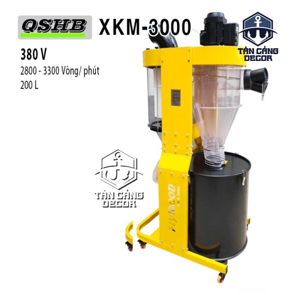 Máy Hút Bụi Trung Tâm 2200W QSHB XKM-3300 – 380V, 3 Cửa Hút, Thùng Chứa 200L