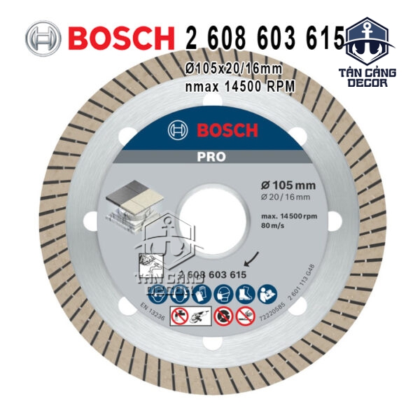 Lưỡi Cắt Gạch Kim Cương 105mm Bosch 2 608 603 615 PRO Ceramic - Lỗ 16/20mm