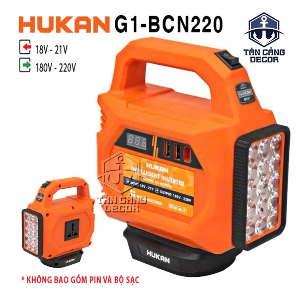 Bộ Chuyển Nguồn Điện Hukan G1-BCN220 – 18–21V Sang 180–220V, Intelligent Inverter ( Chân Pin Phổ Thông )