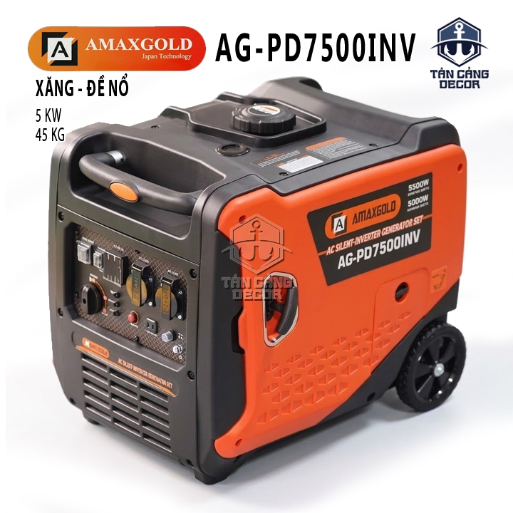 Máy Phát Điện Chạy Xăng Inverter 5kW AmaxGold AG-PD7500INV – Có Đề, Công Suất 5500W