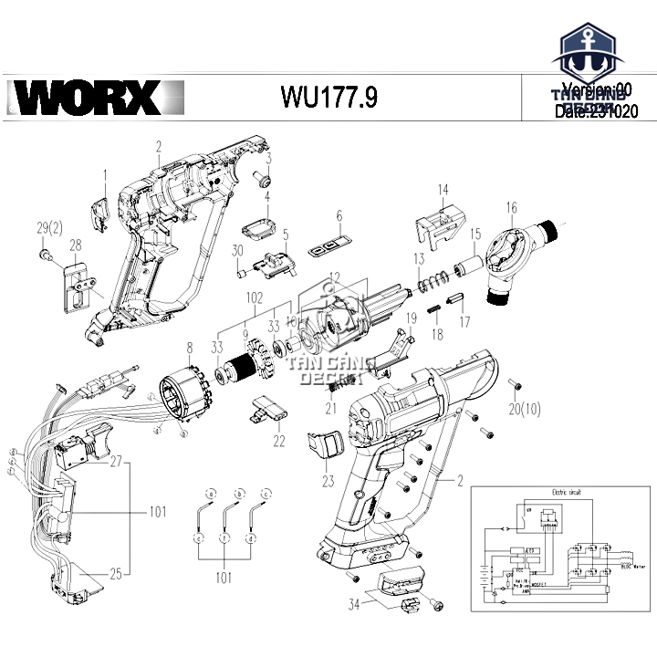 Cụm Mạch Điện Trung Tâm Worx WU177 - Linh Kiện Thay Thế Cho Máy Khoan Đa Năng - Ảnh 2