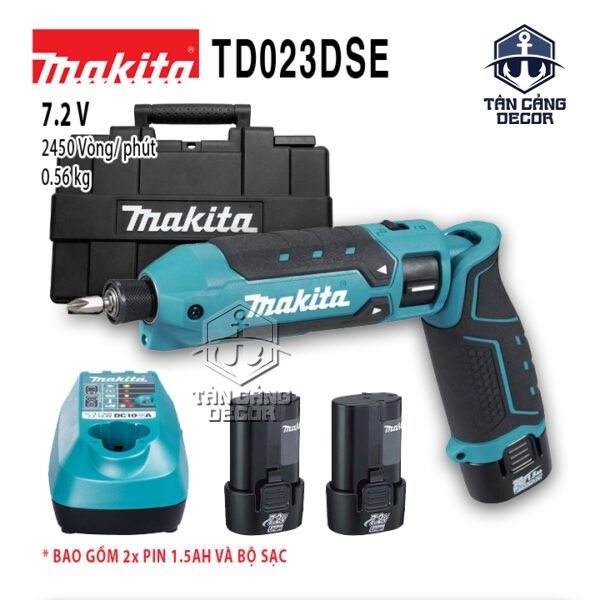Máy Vặn Vít Động Lực Dùng Pin 7.2V Makita TD023DSE - 25Nm, 2.450 vòng/phút, Kèm 2 Pin 1.5Ah