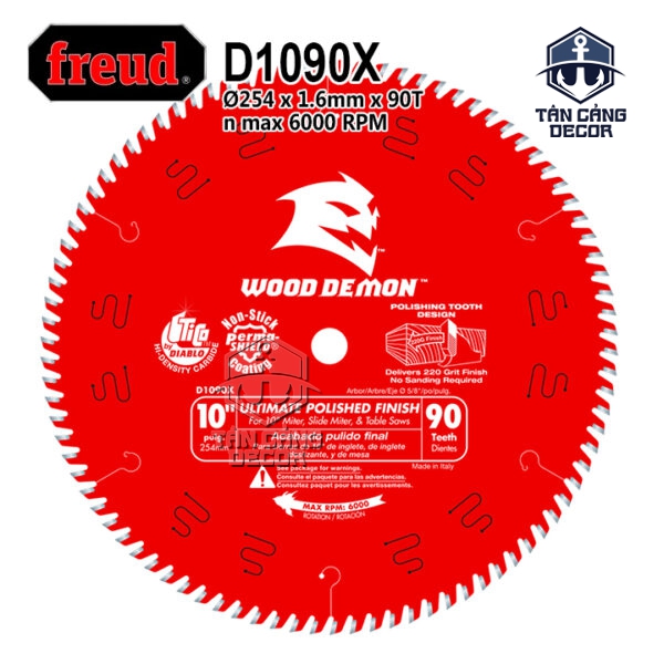 Lưỡi Cưa Gỗ 254mm x 90T Freud Diablo D1090X – Ultimate Polished Finish, ASFG, Kerf 0.087"