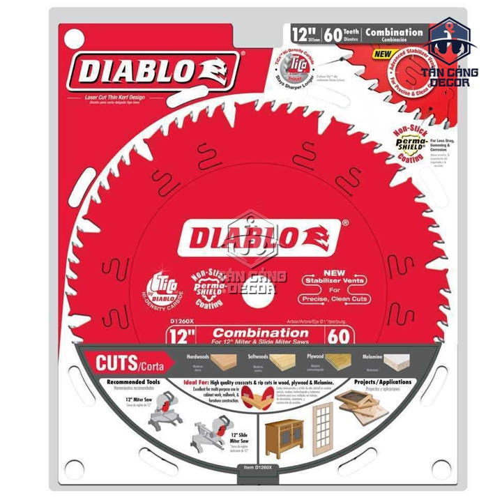 Lưỡi Cưa Gỗ 305mm x 60T Freud Diablo D1260X 12" – Răng Hợp Kim, Cắt Dọc & Cắt Ngang - Ảnh 2