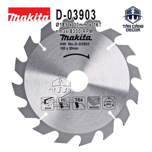 Lưỡi Cưa Gỗ 185 x 30mm x 16T Makita D-03903